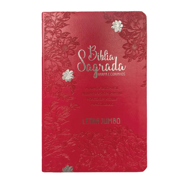 Bíblia Sagrada Letra Jumbo - ARC - Harpa Avivada E Corinhos - Capa PU Luxo Jardim Vermelho