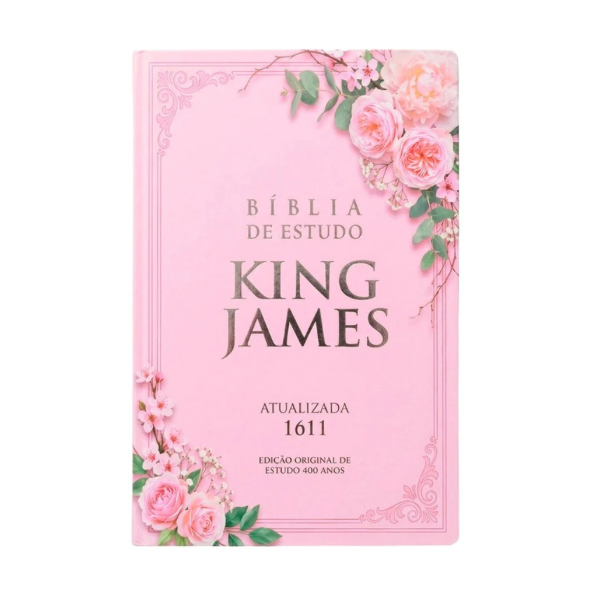 Bíblia de Estudo King James 1611 - KJA 400 Anos - Full Collor - Capa Dura Rosa Bebê