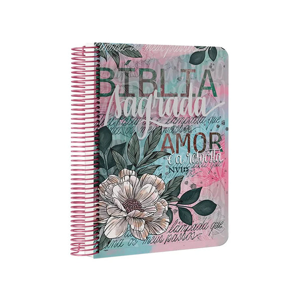 Bíblia Anote Espiral Flor Artística - NVI - Letra Normal - Com Espaço Para Anotações