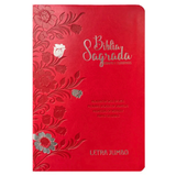 Bíblia Sagrada Letra Jumbo - ARC - Harpa Avivada E Corinhos - Capa PU Luxo Floral Vermelha