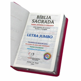 Bíblia Sagrada Letra Jumbo - ARC - Harpa Avivada e Corinhos - Capa PU Luxo Jardim Vermelho