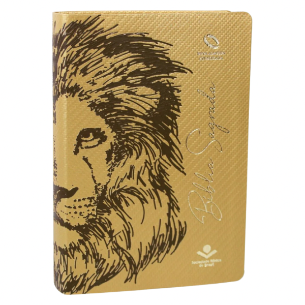 Bíblia Sagrada Leão Marrom - NAA - Letra Grande - Capa Dourada Luxo